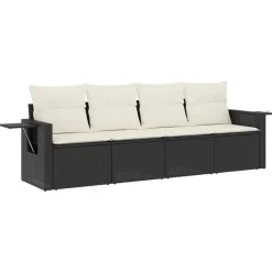MAISON EXCLUSIVE - Salon de jardin 4 pcs avec coussins noir résine tressée