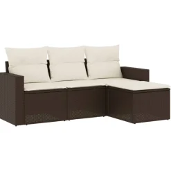 MAISON EXCLUSIVE - Salon de jardin 4 pcs avec coussins marron résine tressée
