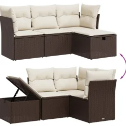 MAISON EXCLUSIVE - Salon de jardin 4 pcs avec coussins marron résine tressée