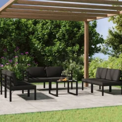 MAISON EXCLUSIVE - Salon de jardin 7 pcs avec coussins aluminium anthracite
