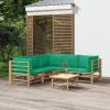 MAISON EXCLUSIVE - Salon de jardin 6 pcs avec coussins vert bambou