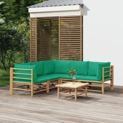 MAISON EXCLUSIVE - Salon de jardin 6 pcs avec coussins vert bambou