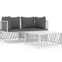 MAISON EXCLUSIVE - Salon de jardin avec coussins 3 pcs blanc acier