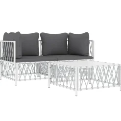 MAISON EXCLUSIVE - Salon de jardin avec coussins 3 pcs blanc acier