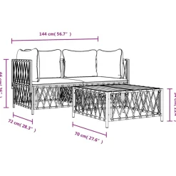 MAISON EXCLUSIVE - Salon de jardin avec coussins 3 pcs blanc acier