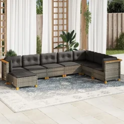 MAISON EXCLUSIVE - Salon de jardin 8 pcs avec coussins gris résine tressée