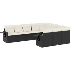 MAISON EXCLUSIVE - Salon de jardin 10 pcs avec coussins noir résine tressée