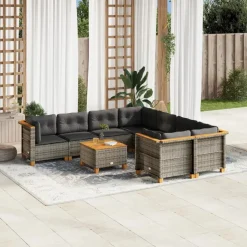 MAISON EXCLUSIVE - Salon de jardin 9 pcs avec coussins gris résine tressée