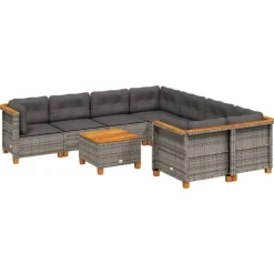 MAISON EXCLUSIVE - Salon de jardin 9 pcs avec coussins gris résine tressée