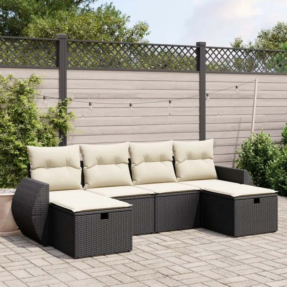 MAISON EXCLUSIVE - Salon de jardin 6 pcs avec coussins noir résine tressée