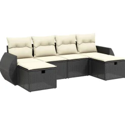 MAISON EXCLUSIVE - Salon de jardin 6 pcs avec coussins noir résine tressée