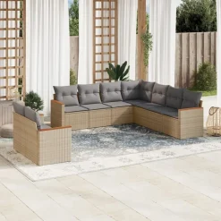 MAISON EXCLUSIVE - Salon de jardin avec coussins 9 pcs beige résine tressée