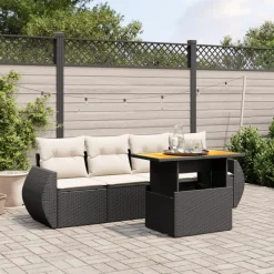 MAISON EXCLUSIVE - Salon de jardin 5 pcs avec coussins noir résine tressée
