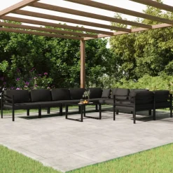 MAISON EXCLUSIVE - Salon de jardin 10 pcs avec coussins aluminium anthracite