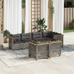 MAISON EXCLUSIVE - Salon de jardin avec coussins 7 pcs gris résine tressée