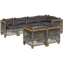MAISON EXCLUSIVE - Salon de jardin avec coussins 7 pcs gris résine tressée
