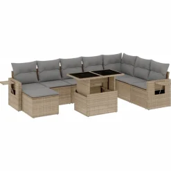 MAISON EXCLUSIVE - Salon de jardin avec coussins 9 pcs beige résine tressée