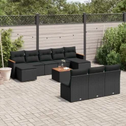 MAISON EXCLUSIVE - Salon de jardin 11 pcs avec coussins noir résine tressée