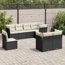 MAISON EXCLUSIVE - Salon de jardin 8 pcs avec coussins noir résine tressée