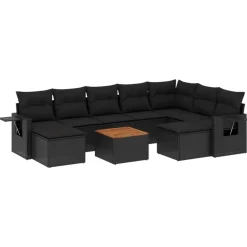 MAISON EXCLUSIVE - Salon de jardin 10 pcs avec coussins noir résine tressée