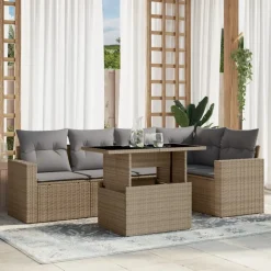 MAISON EXCLUSIVE - Salon de jardin avec coussins 6 pcs beige résine tressée