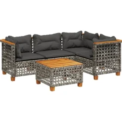 MAISON EXCLUSIVE - Salon de jardin 5 pcs avec coussins gris résine tressée