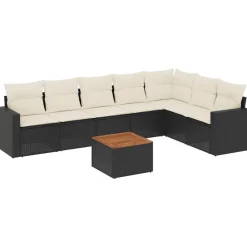 MAISON EXCLUSIVE - Salon de jardin 8 pcs avec coussins noir résine tressée