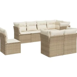 MAISON EXCLUSIVE - Salon de jardin avec coussins 8 pcs beige résine tressée