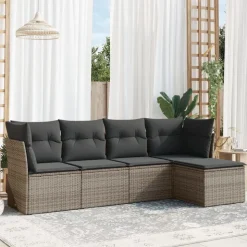 MAISON EXCLUSIVE - Salon de jardin 5 pcs avec coussins gris résine tressée
