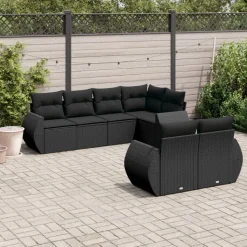 MAISON EXCLUSIVE - Salon de jardin 7 pcs avec coussins noir résine tressée