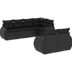MAISON EXCLUSIVE - Salon de jardin 7 pcs avec coussins noir résine tressée
