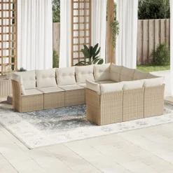 MAISON EXCLUSIVE - Salon de jardin avec coussins 10 pcs beige résine tressée