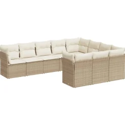 MAISON EXCLUSIVE - Salon de jardin avec coussins 10 pcs beige résine tressée