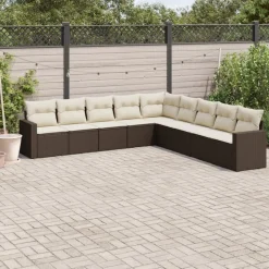 MAISON EXCLUSIVE - Salon de jardin avec coussins 9 pcs marron résine tressée