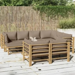 MAISON EXCLUSIVE - Salon de jardin 10 pcs avec coussins taupe bambou