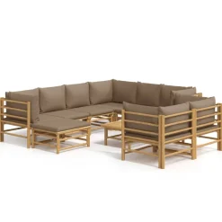 MAISON EXCLUSIVE - Salon de jardin 10 pcs avec coussins taupe bambou