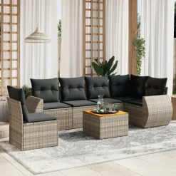 MAISON EXCLUSIVE - Salon de jardin avec coussins 7 pcs gris résine tressée