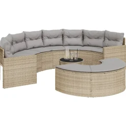 MAISON EXCLUSIVE - Salon de jardin 3 pcs demi-rond beige résine tressée