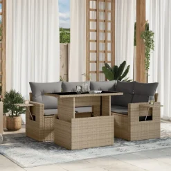 MAISON EXCLUSIVE - Salon de jardin avec coussins 5 pcs beige résine tressée