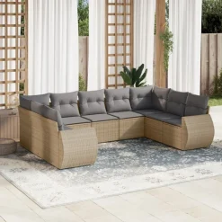 MAISON EXCLUSIVE - Salon de jardin avec coussins 9 pcs beige résine tressée