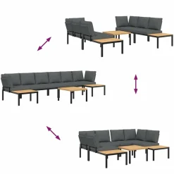 MAISON EXCLUSIVE - Salon de jardin 5 pcs avec coussins noir aluminium