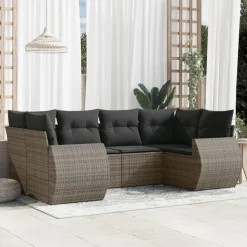 MAISON EXCLUSIVE - Salon de jardin 6 pcs avec coussins gris résine tressée