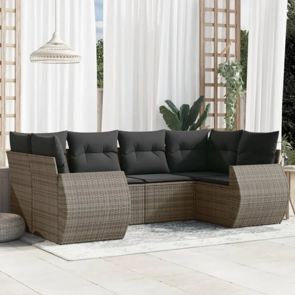 MAISON EXCLUSIVE - Salon de jardin 6 pcs avec coussins gris résine tressée