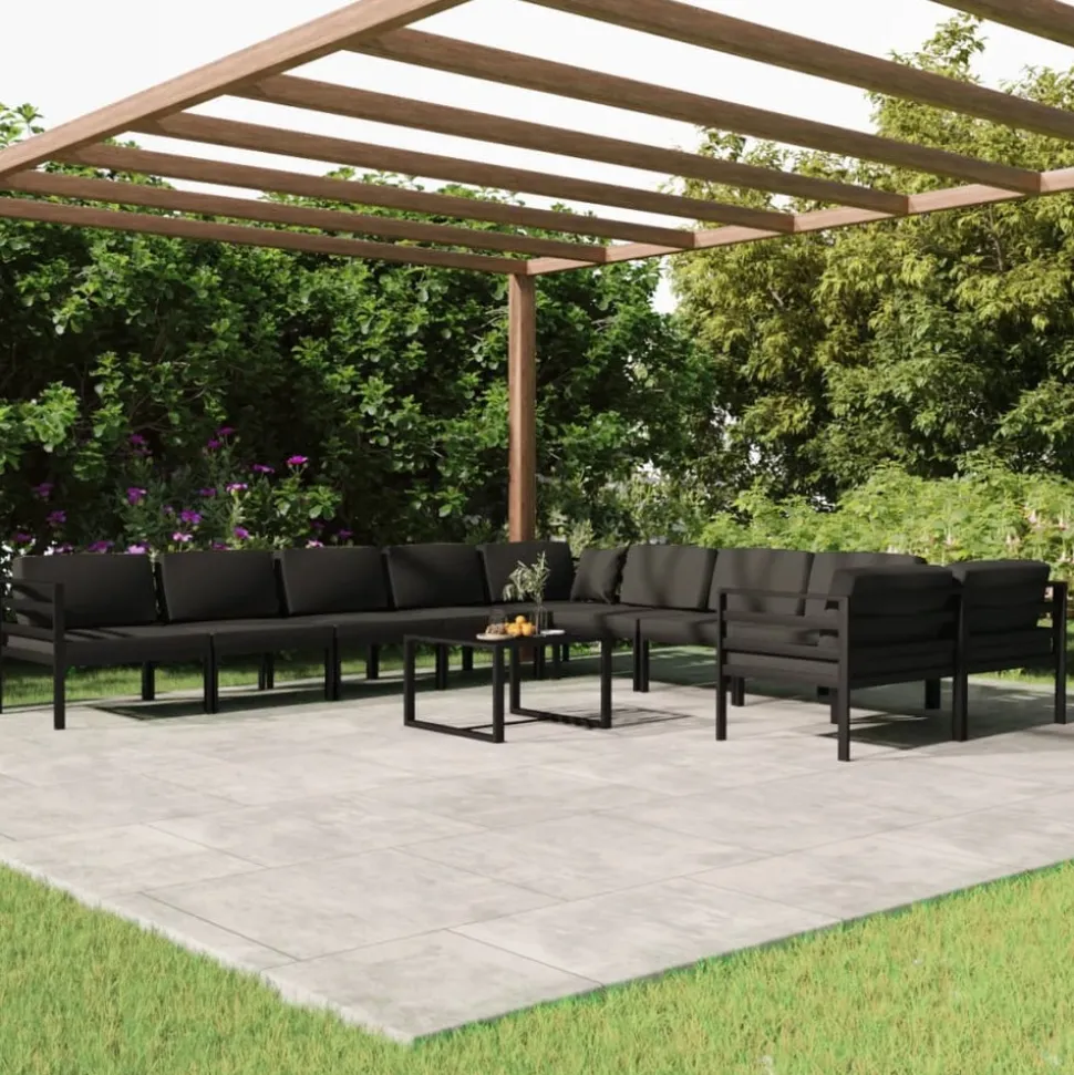 MAISON EXCLUSIVE - Salon de jardin 11 pcs avec coussins aluminium anthracite