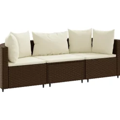 MAISON EXCLUSIVE - Salon de jardin avec coussins 3 pcs marron résine tressée