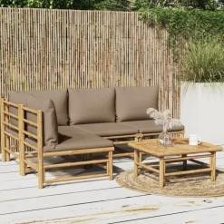 MAISON EXCLUSIVE - Salon de jardin 5 pcs avec coussins taupe bambou