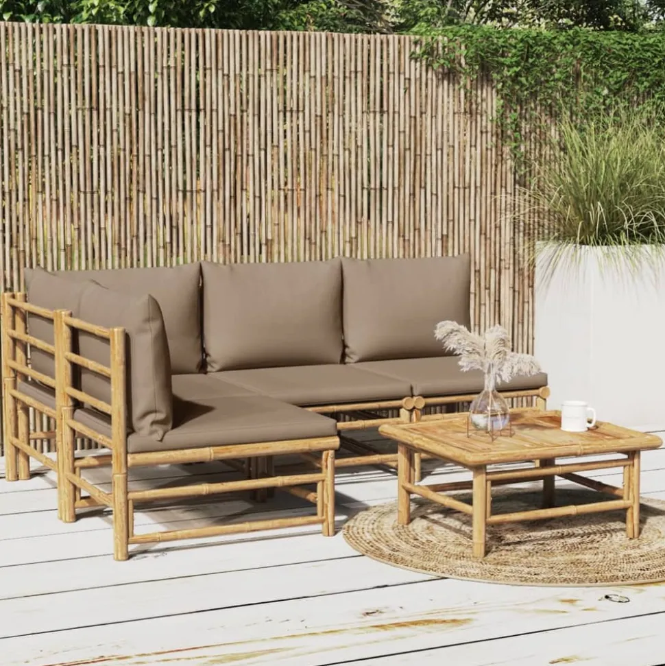 MAISON EXCLUSIVE - Salon de jardin 5 pcs avec coussins taupe bambou