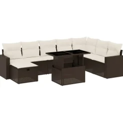 MAISON EXCLUSIVE - Salon de jardin avec coussins 9 pcs marron résine tressée