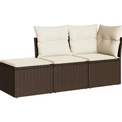MAISON EXCLUSIVE - Salon de jardin avec coussins 3 pcs marron résine tressée