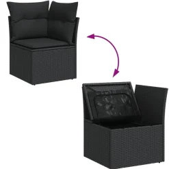 MAISON EXCLUSIVE - Salon de jardin 12 pcs avec coussins noir résine tressée
